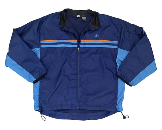 Vintage 90s Starter Blue Colour Block with Sky Blue-Orange Stripe USA Sportswear Zip Up Windbreaker Jacket, Size-Large