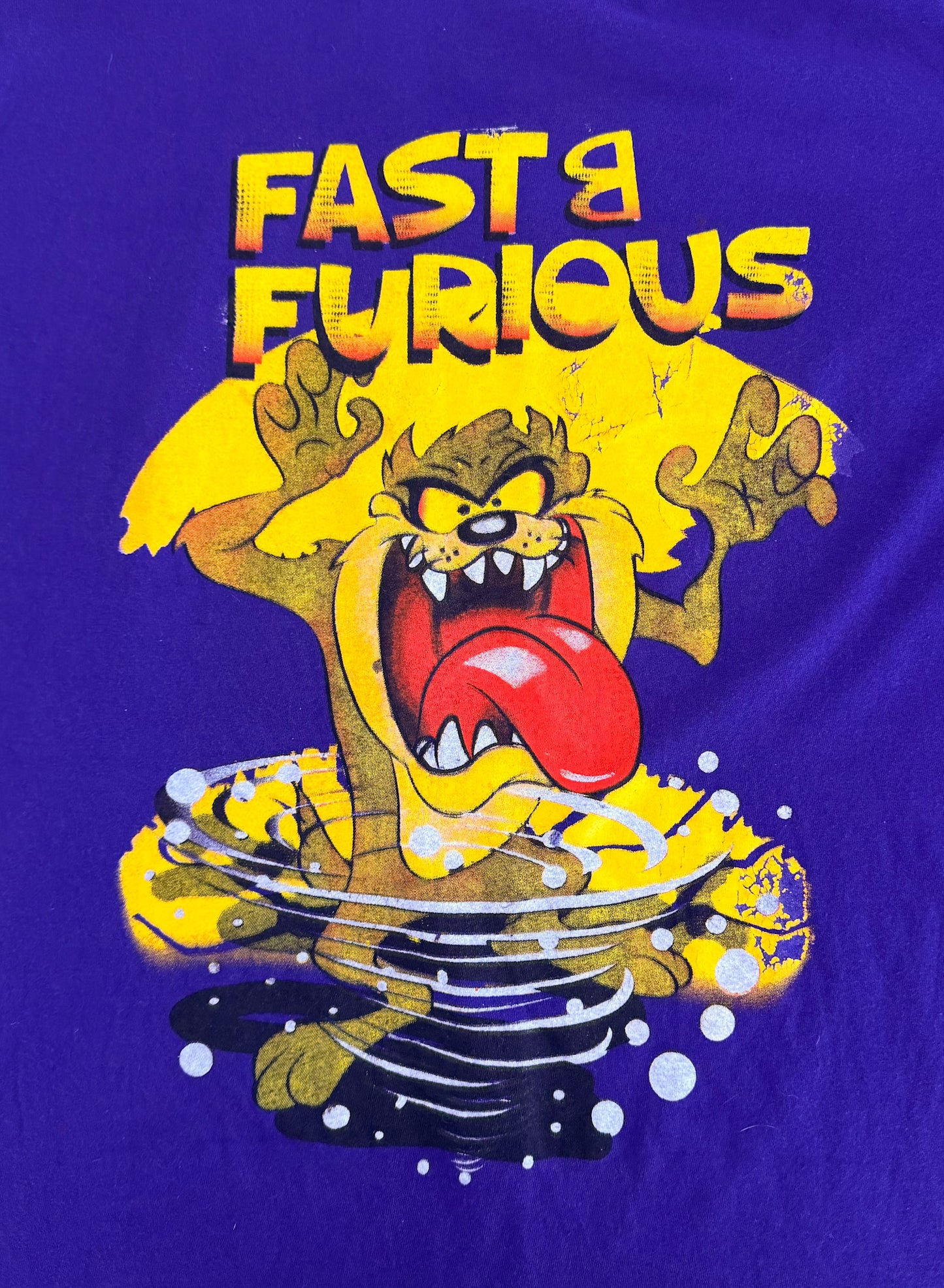 Vintage 2000s Fast And Furious Tasmanian Devil Graphic Purple Cotton T-Shirt XL