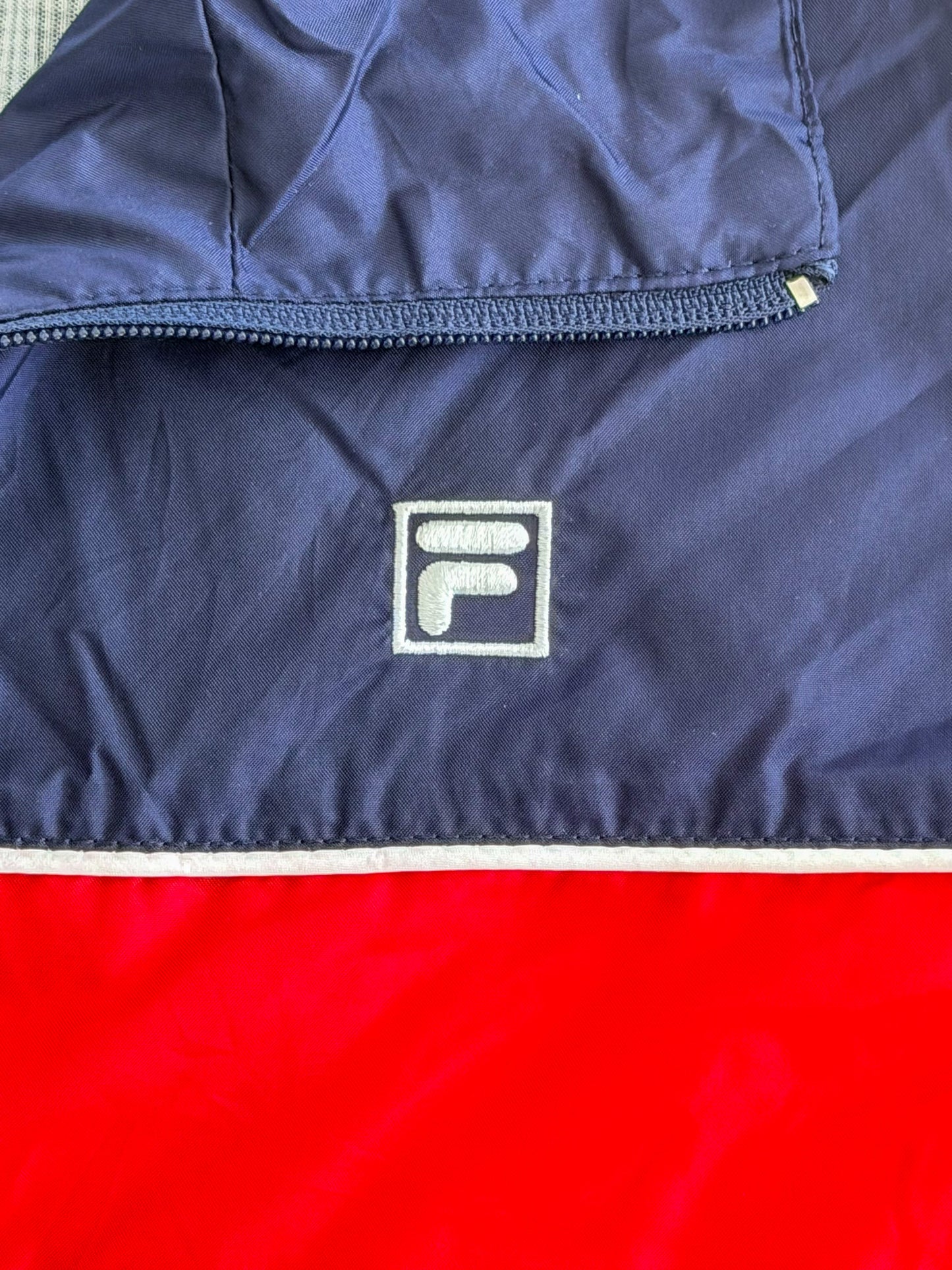 Vintage 90s Fila Blue and Red Stripe Branded Streetwear Windbreaker Jacket Large