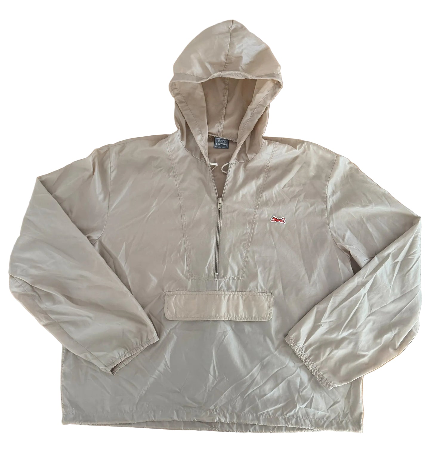 Vintage 80s Le Tigre Hooded Beige Pullover Windbreaker Jacket XL