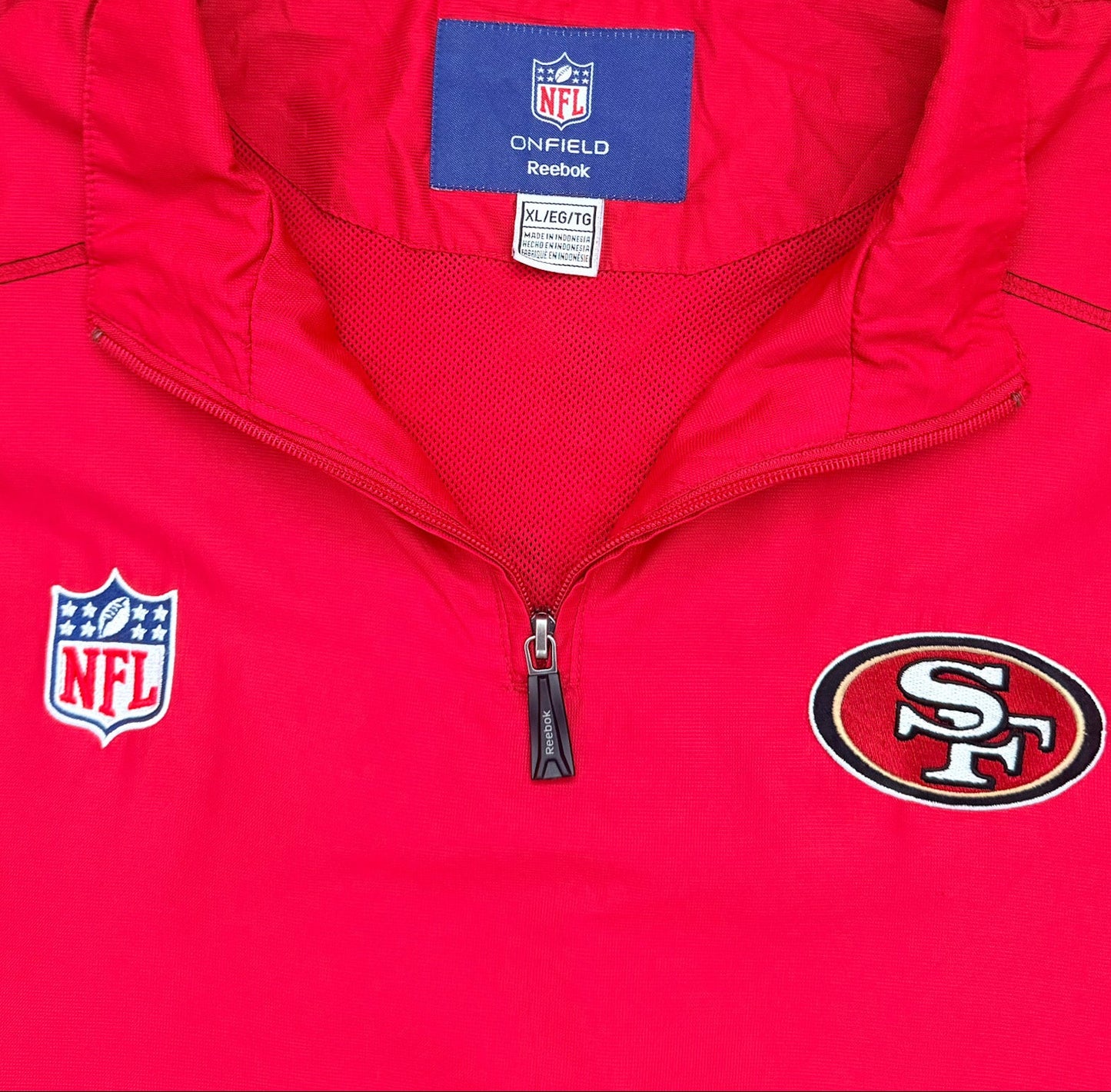 Vintage San Francisco 49ners Reebok NFL On-Field Quarter Zip Embroidered Red Jacket – Red XL