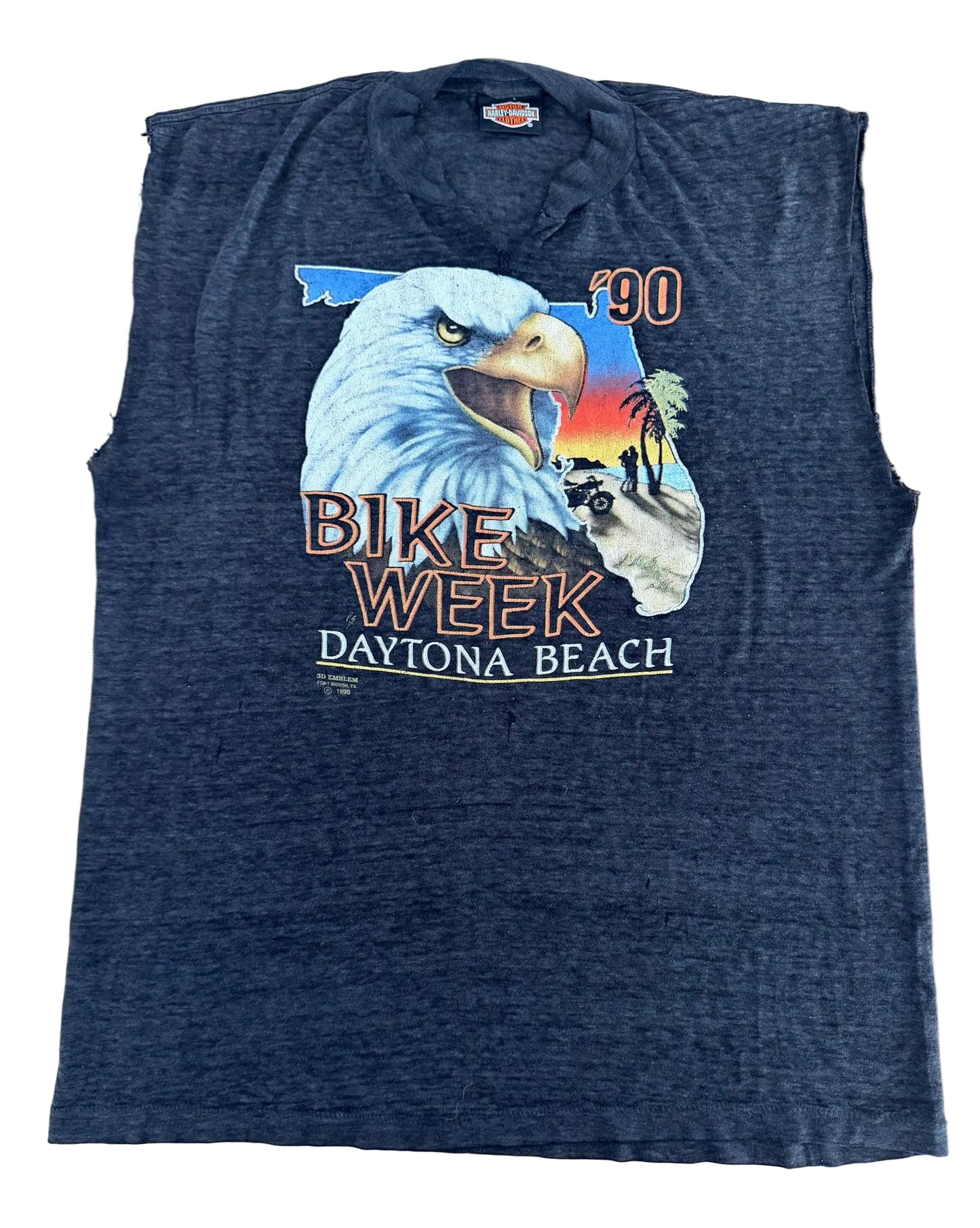 Vintage 1990 Harley-Davidson Bike Week Daytona Beach Sleeveless Shredded T-Shirt Cut Off Tee XL