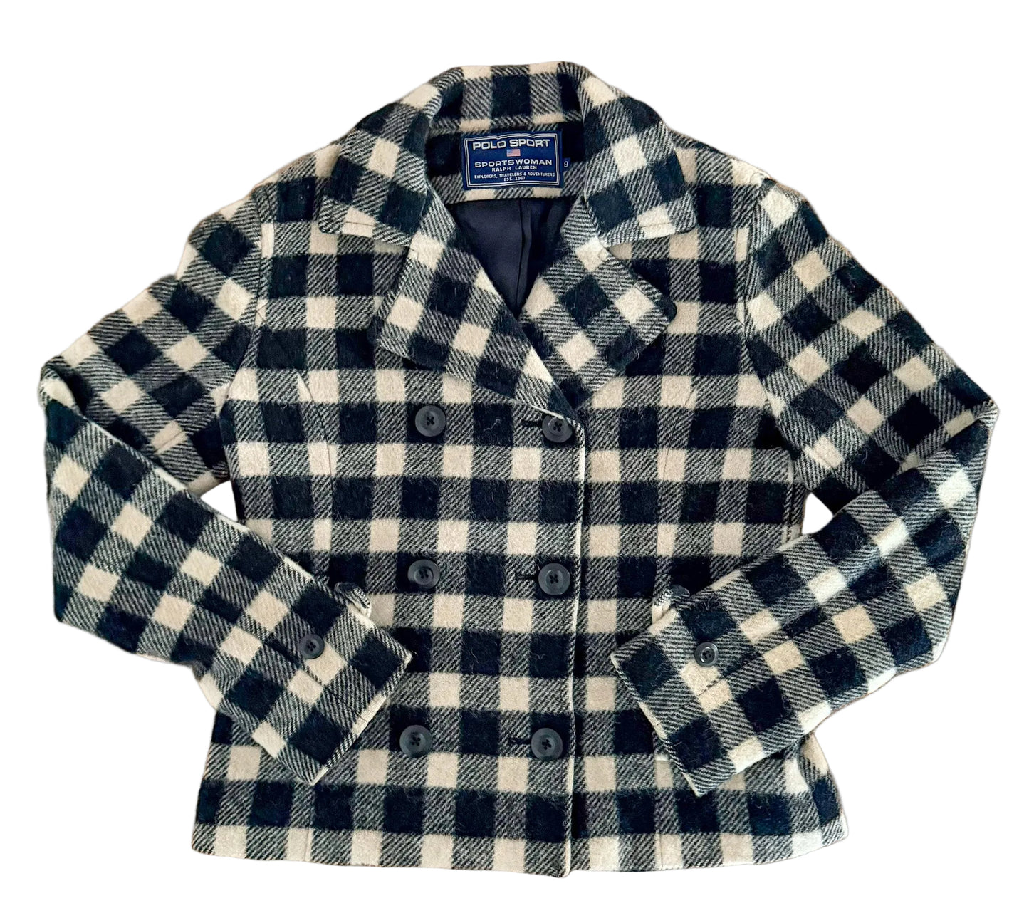 Vintage 90s Polo Sport Ralph Lauren Sportswoman Plaid Wool Check Jacket Small