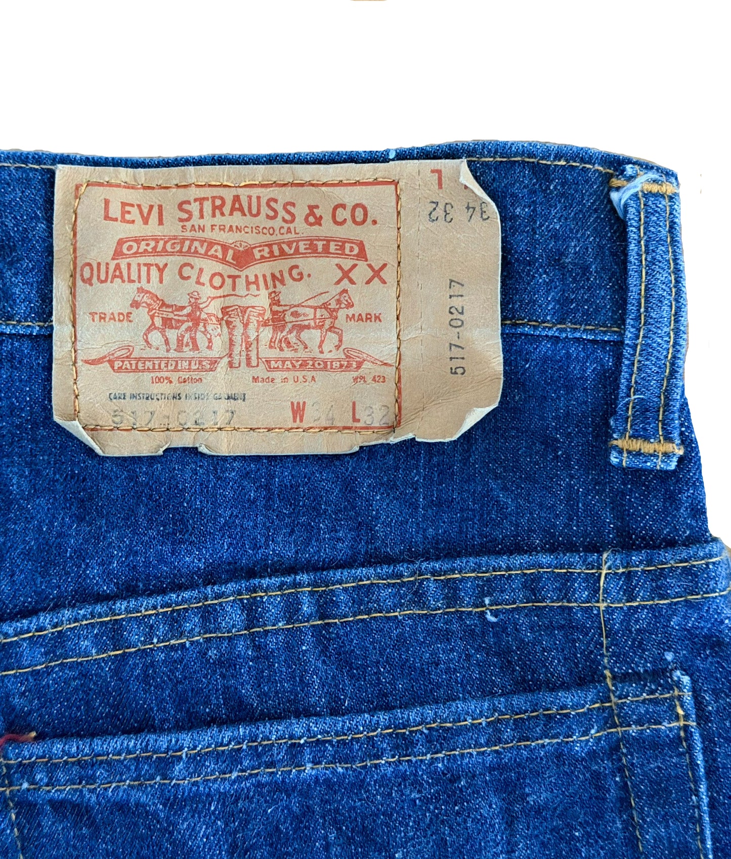 Vintage 1976 Original Levis 517 USA Made Bootcut 15 Stud Code Denim Pants W34 L32