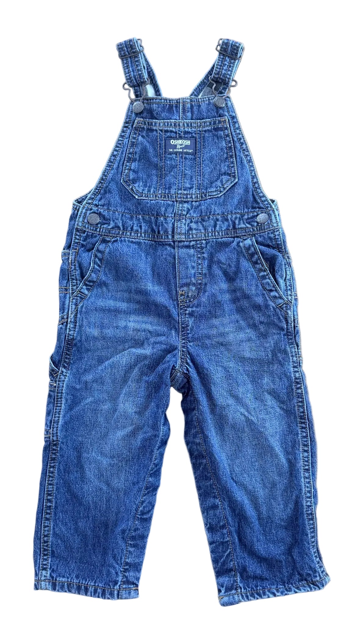 Vintage Kids OshKosh B'Gosh Snap Button Leg Gingham Lined Vestbak Denim Overalls Size 18-24 Months