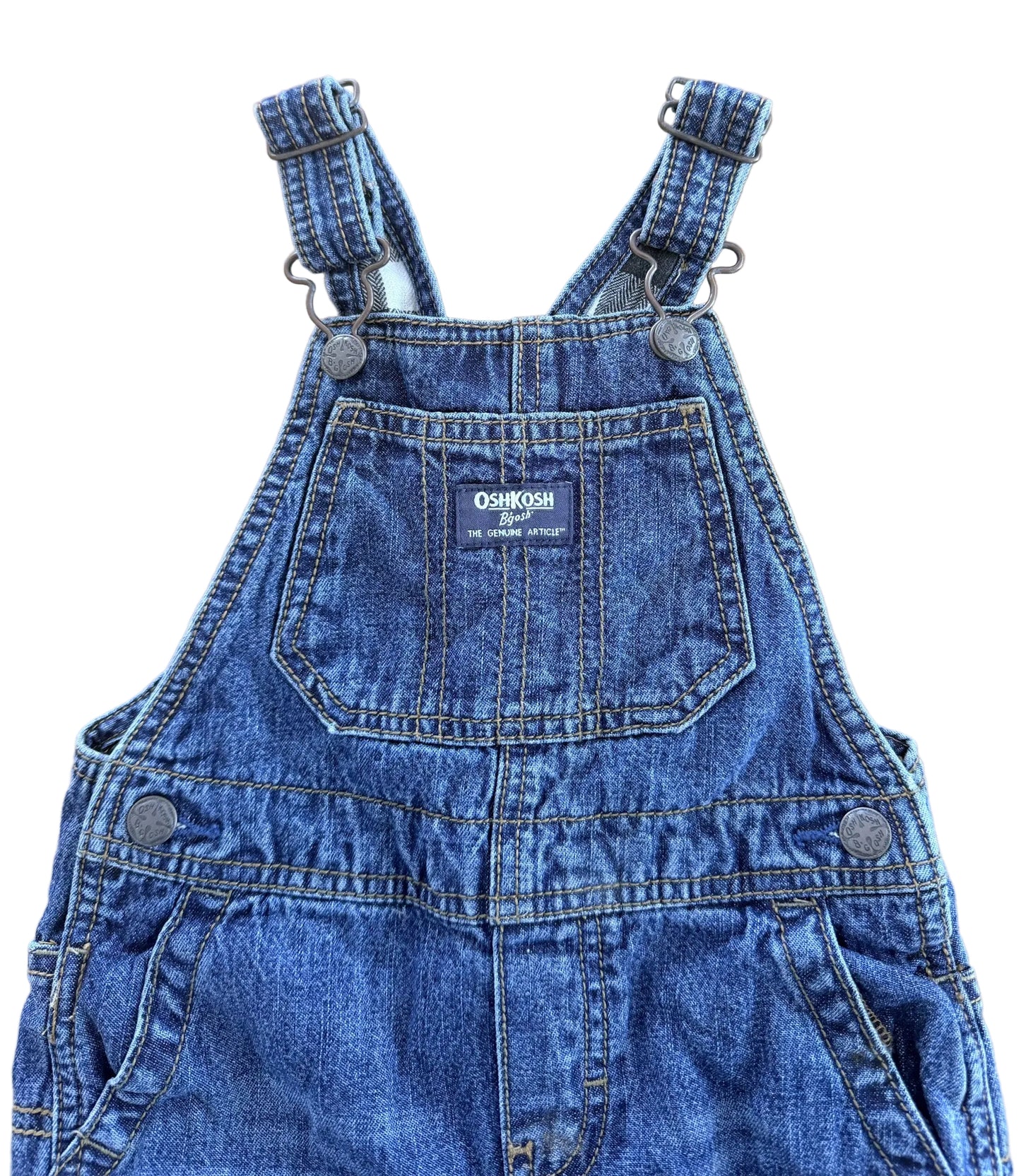 Vintage Kids OshKosh B'Gosh Snap Button Leg Gingham Lined Vestbak Denim Overalls Size 18-24 Months