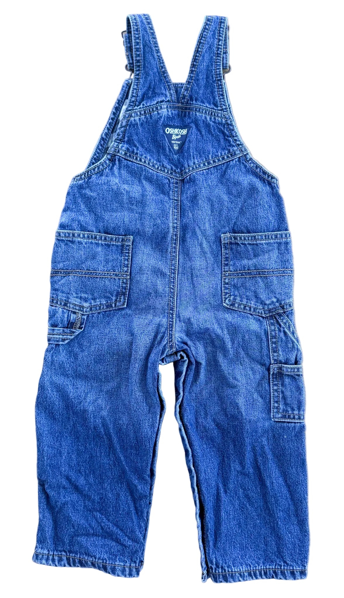 Vintage Kids OshKosh B'Gosh Snap Button Leg Gingham Lined Vestbak Denim Overalls Size 18-24 Months