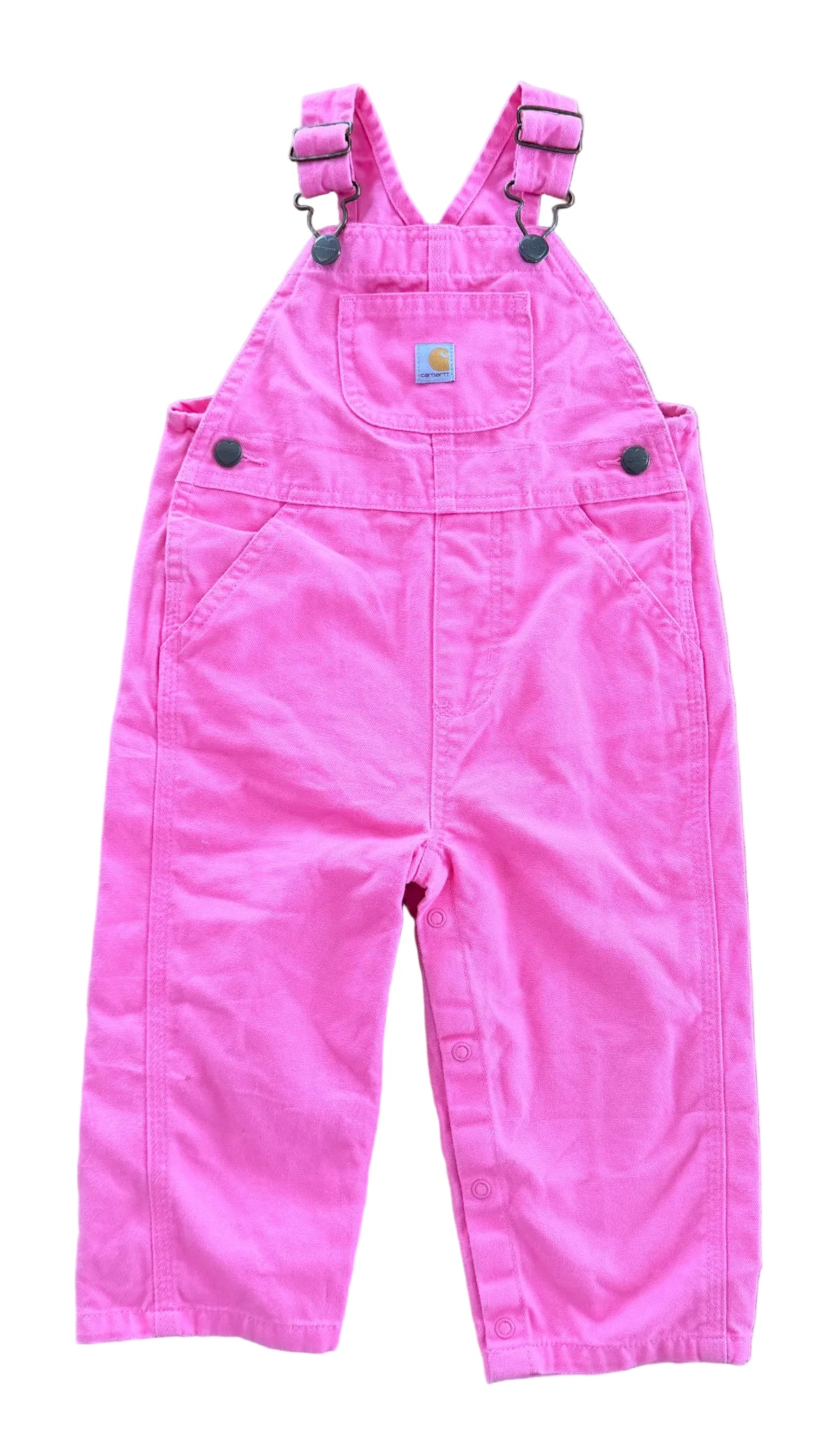 Vintage Kids Carhartt Pink Canvas Snap Button Leg Overalls Size 18 Months