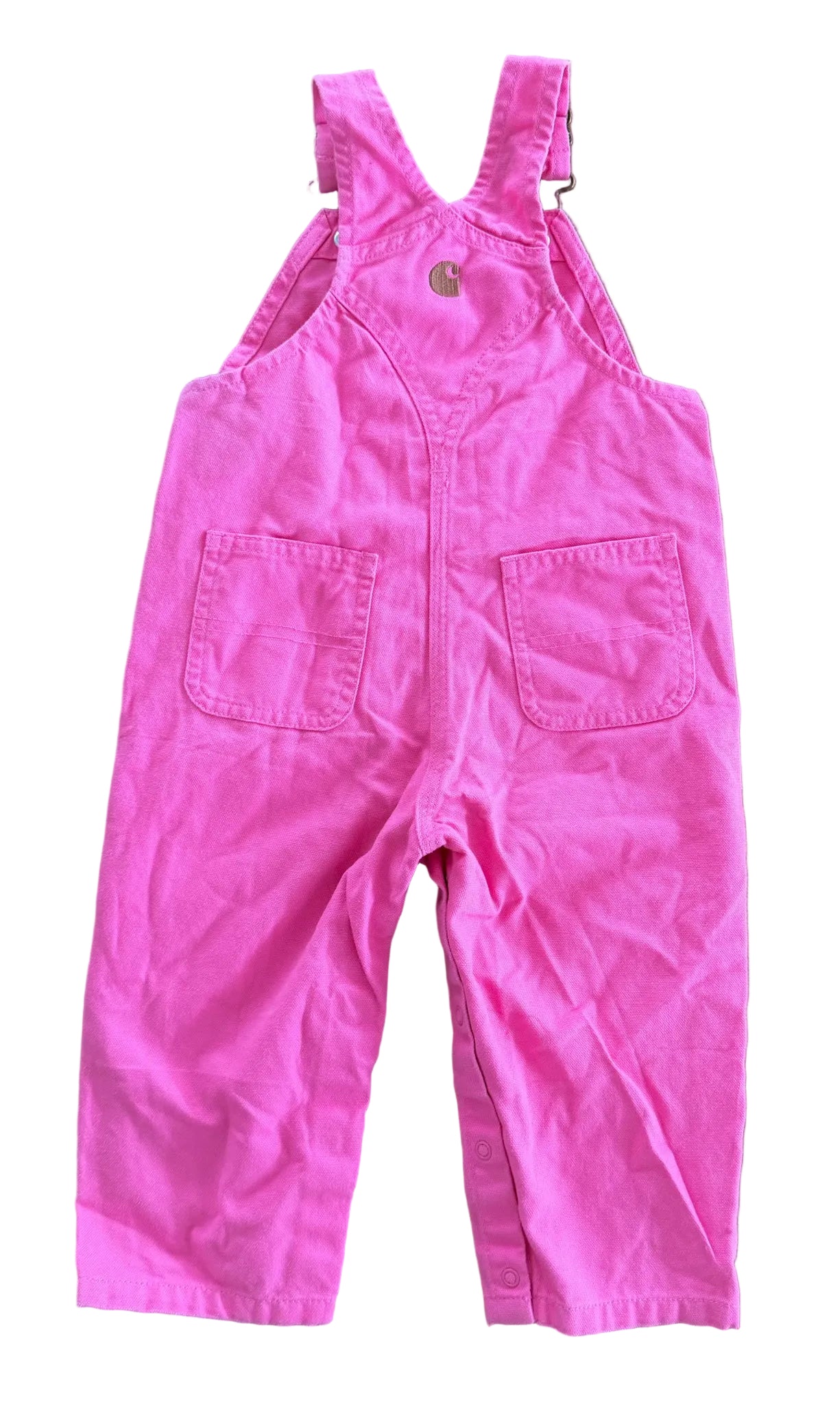 Vintage Kids Carhartt Pink Canvas Snap Button Leg Overalls Size 18 Months