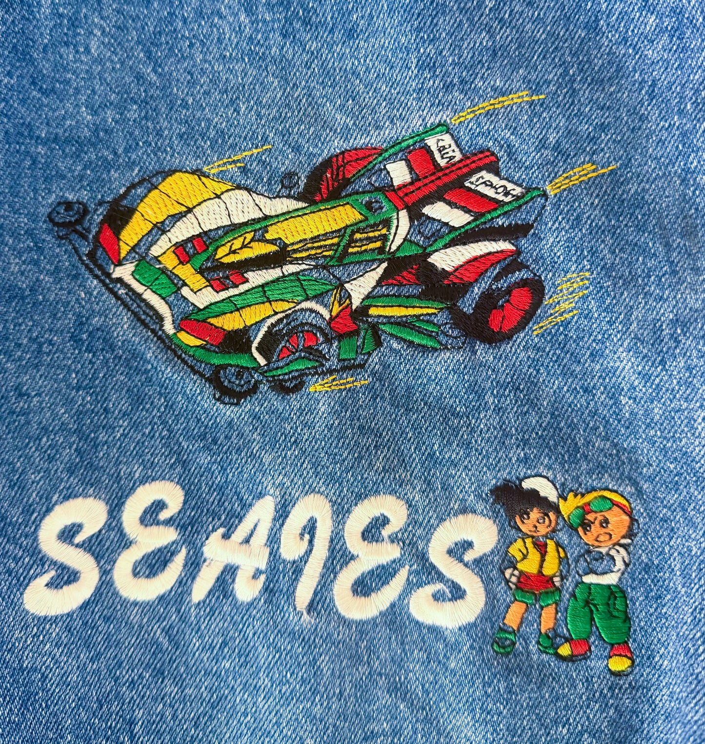 Vintage 90s Kids Embroidered Car Helen Jeans Denim Overalls Size 4-6 Years