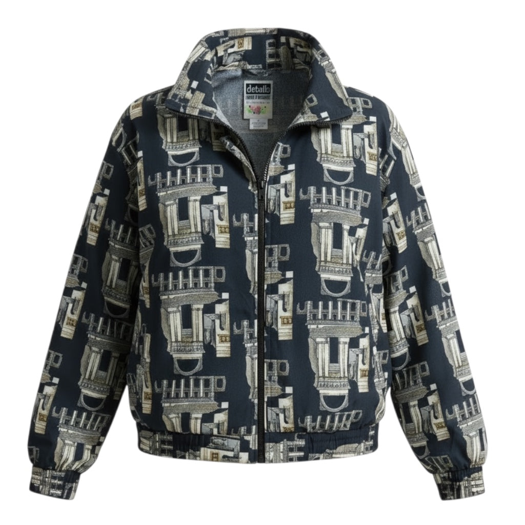 Vintage Silk Pattern Zip Jacket – 100% Silk – Size L