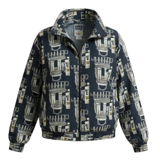 Vintage Silk Pattern Zip Jacket – 100% Silk – Size L