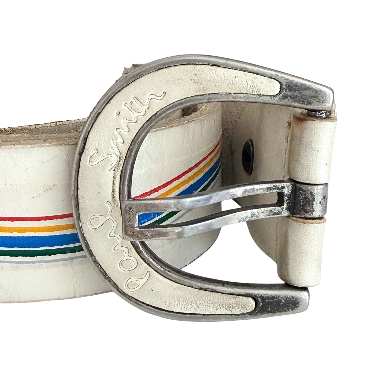 Vintage Paul Smith White Leather Racing Stripe Belt, Medium