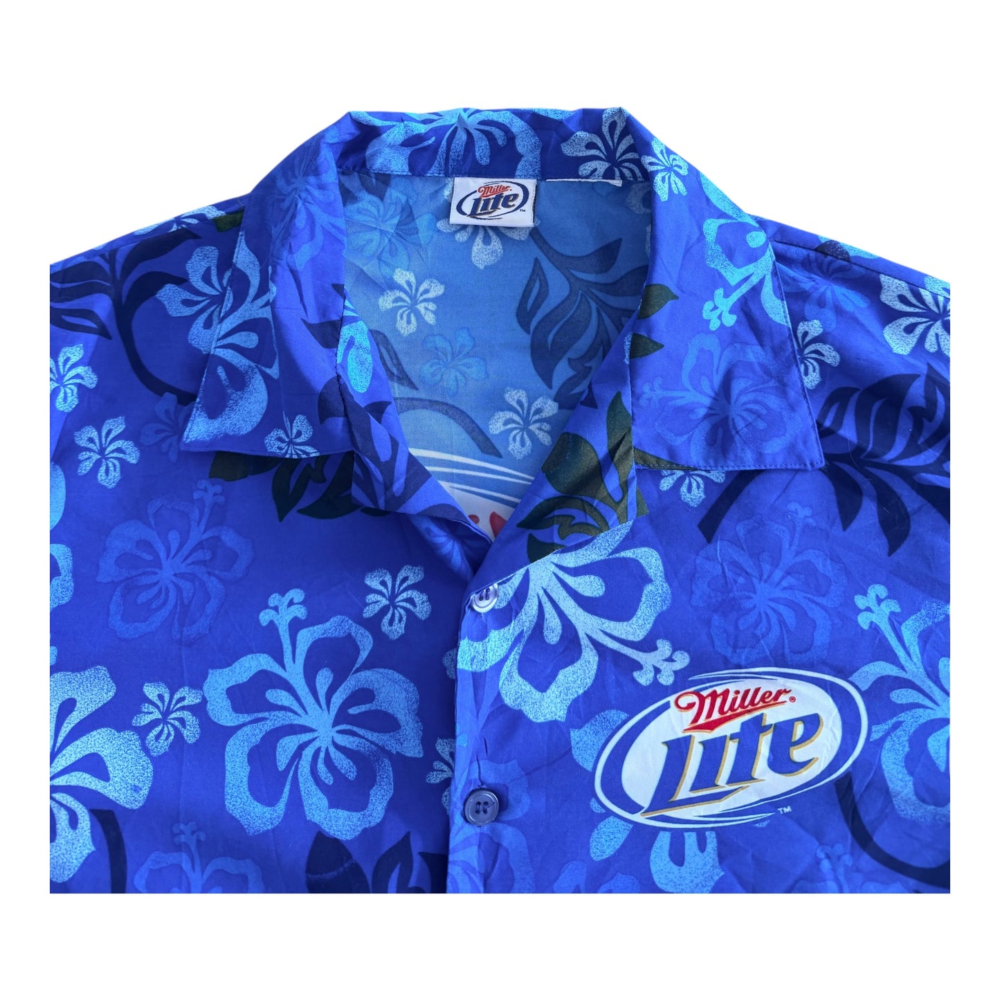 Vintage Miller Lite Blue Hawaiian Shirt, Large
