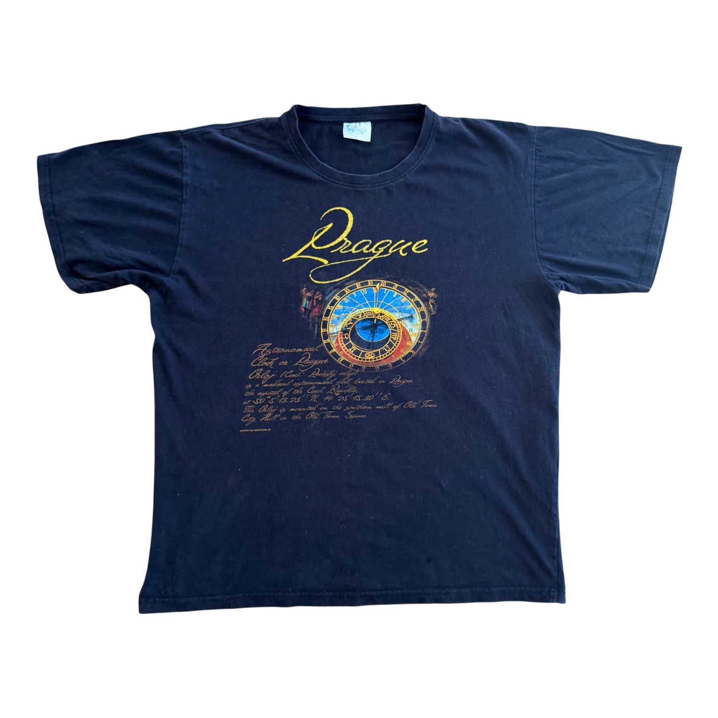 Vintage Prague Astronomical Clock Black Tourist T-Shirt, XL
