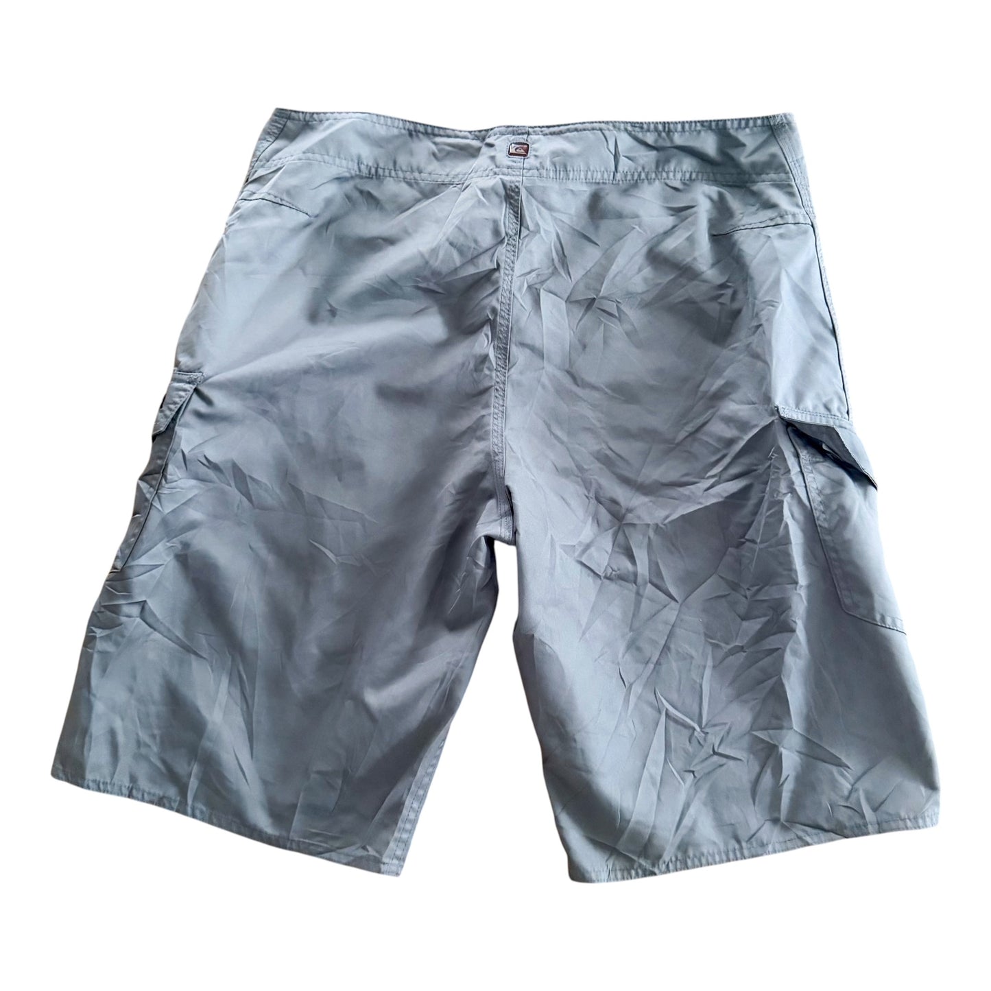 Vintage 2000s Quiksilver Grey Embroidered Cargo Pocket Board Shorts, Large