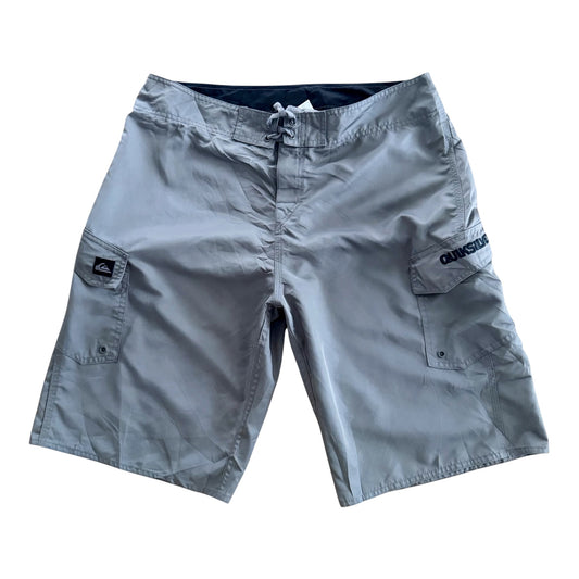 Vintage 2000s Quiksilver Grey Embroidered Cargo Pocket Board Shorts, Large