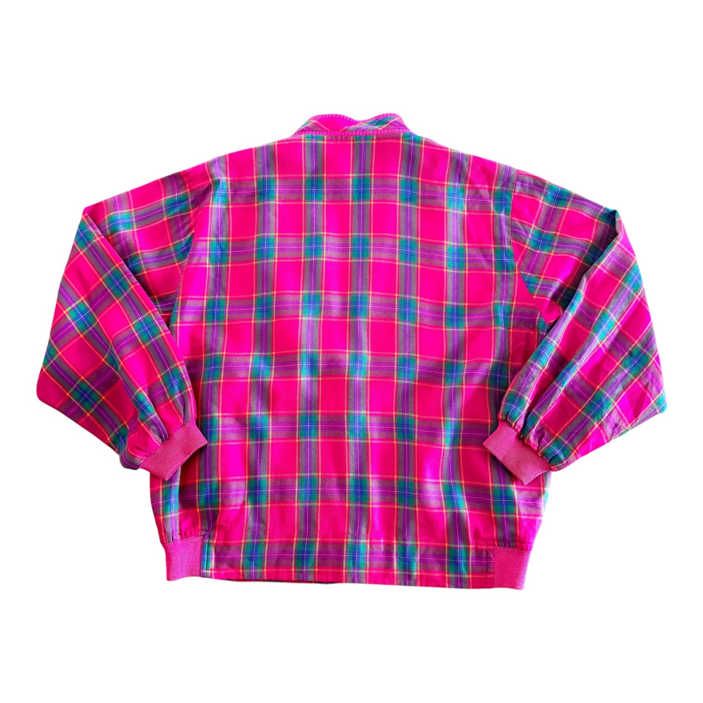 Vintage Yves Saint Laurent Hot Pink Tartan Bomber Jacket, Large