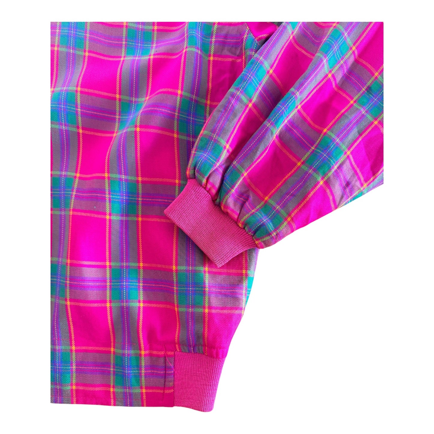 Vintage Yves Saint Laurent Hot Pink Tartan Bomber Jacket, Large