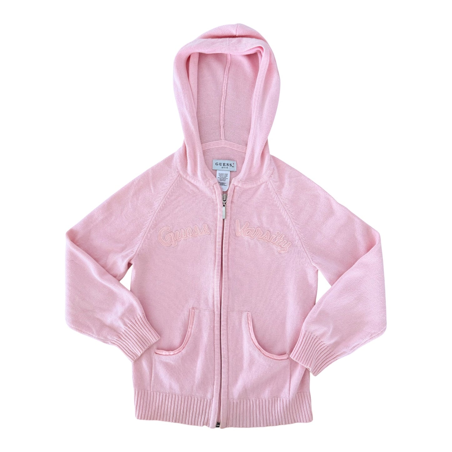 Guess Girls Pink Varsity Zip Hoodie Kids size 7