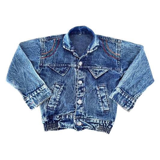 1980s Kids Acid Wash Denim Jacket Vintage Blue Denim Jacket, 5–6 Years