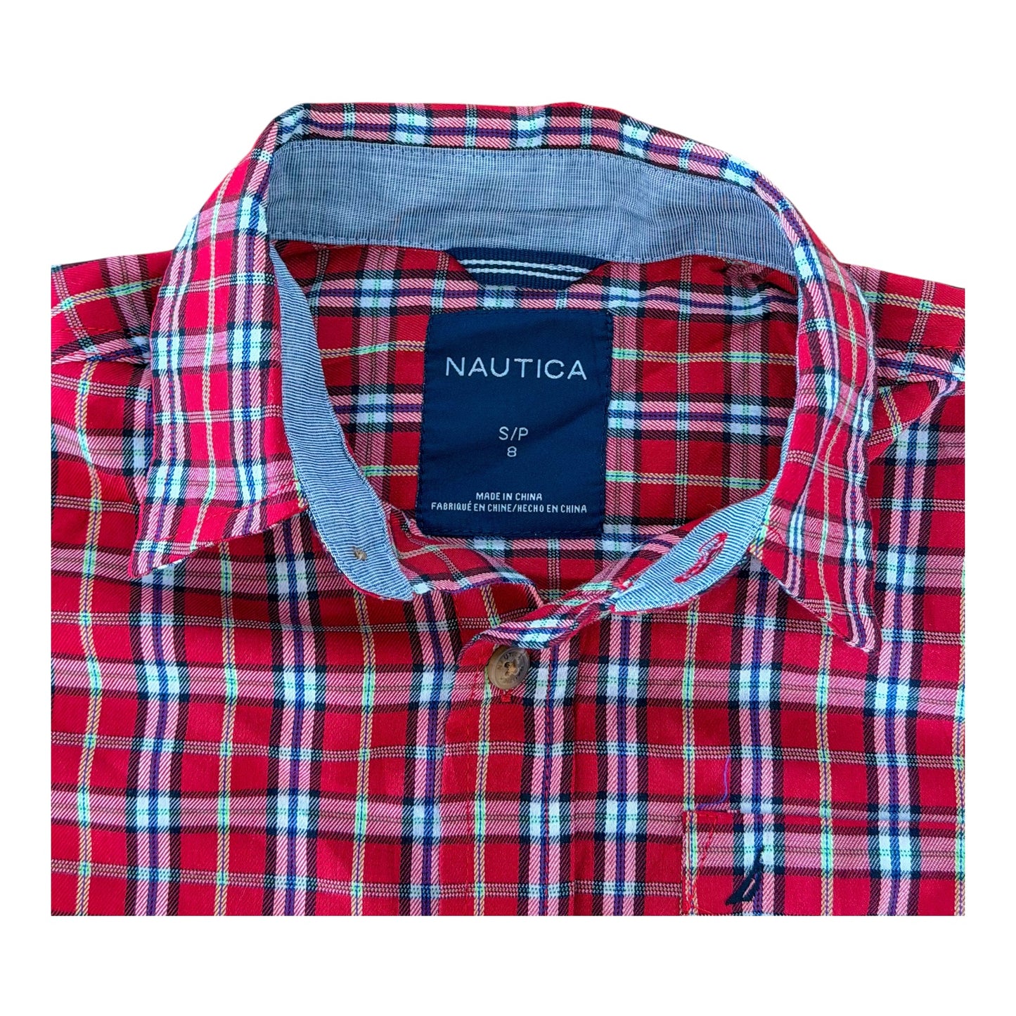 Kids Nautica Red Plaid Long Sleeve Shirt, 8 Years