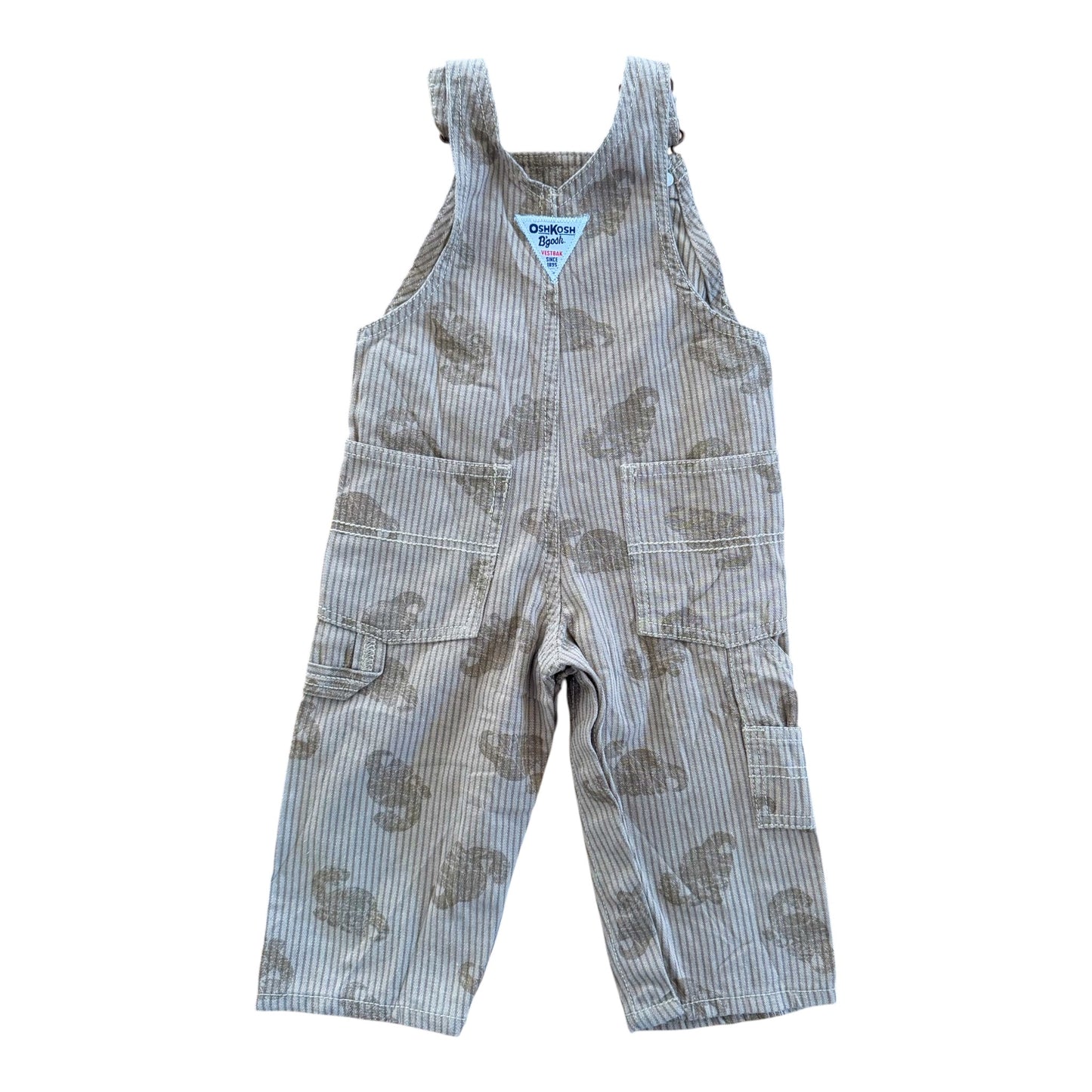 Kids OshKosh B'gosh Dinosaur Stripe Overalls, 12 Months