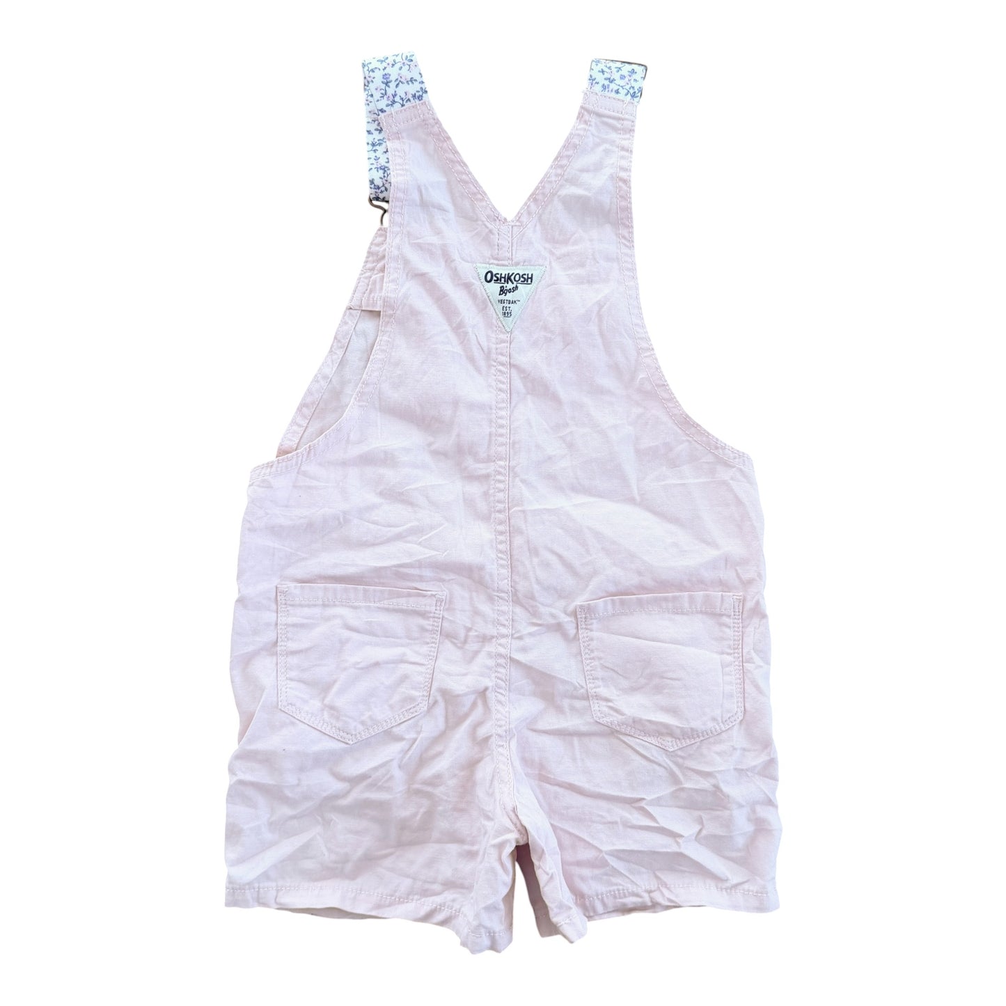 Kids OshKosh B’gosh Dusty Pink Heart Pocket Short Overalls, 4 Years