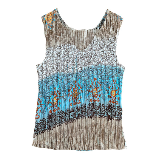 Y2K Jampur Pleated Floral Print Sleeveless Top, Small