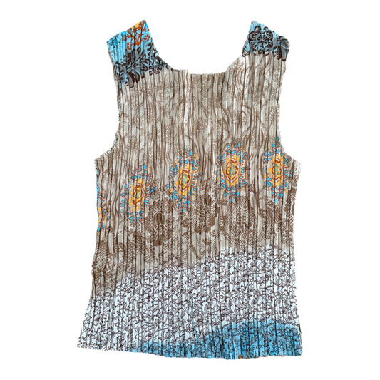 Y2K Jampur Pleated Floral Print Sleeveless Top, Small