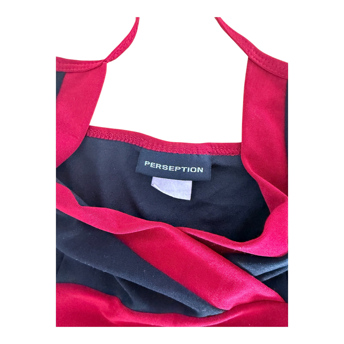 Vintage Y2K Perception Black Red Handkerchief Hem Strap Top, Medium
