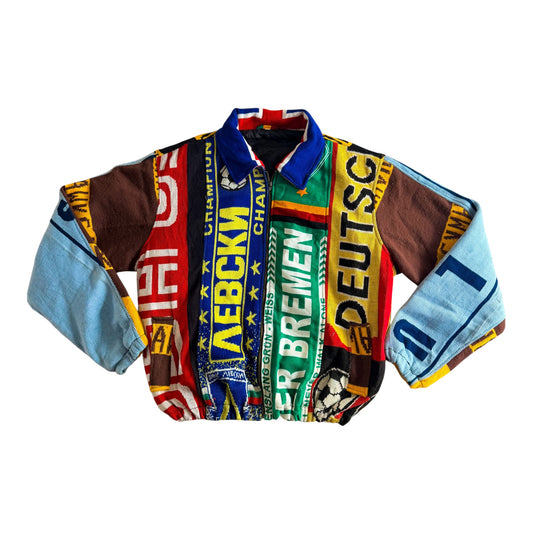 Reworked Vintage Sports Scarf Patchwork Jacket, XXL
