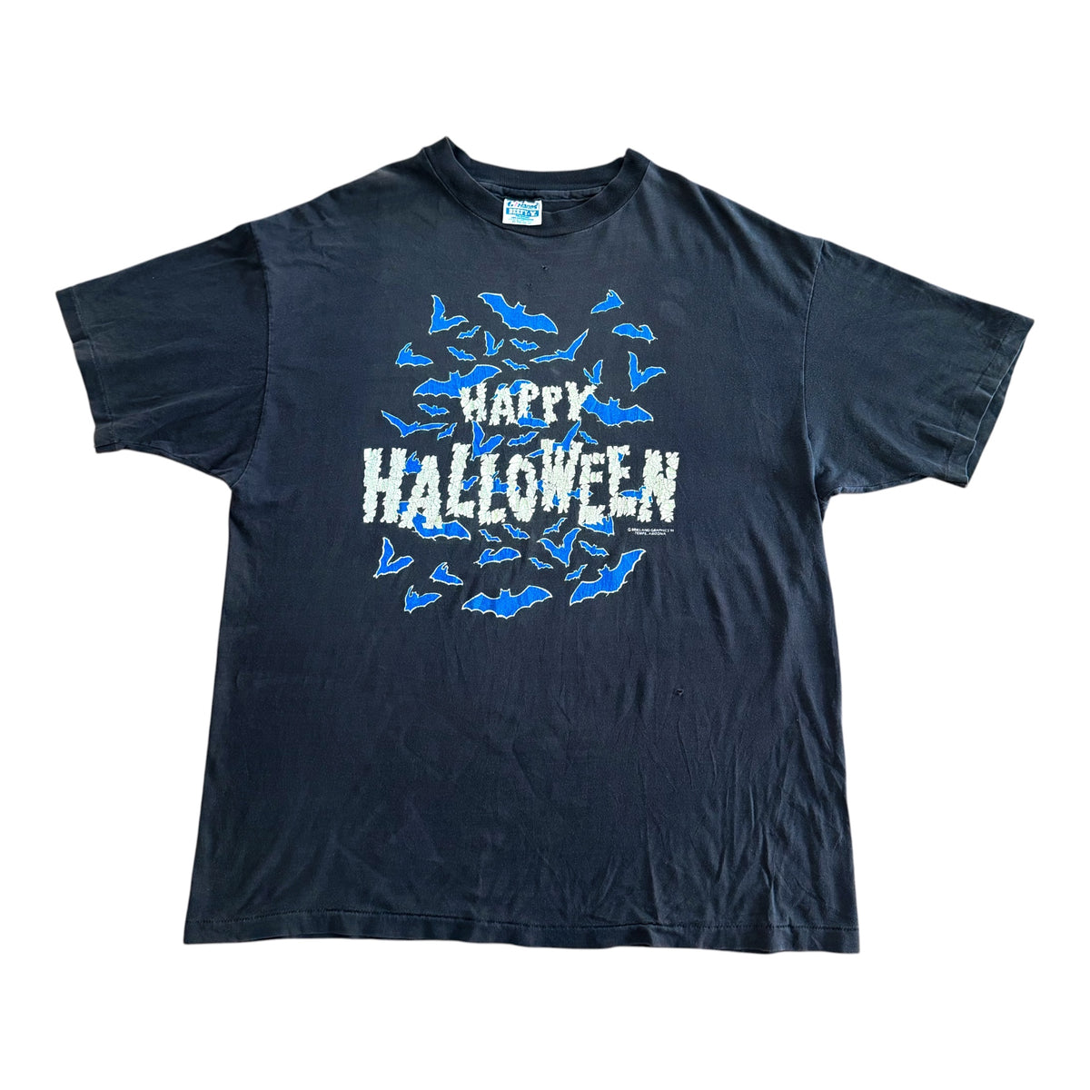 Vintage 1991 Happy Halloween Bats Graphic Single Stitch T-Shirt, XL