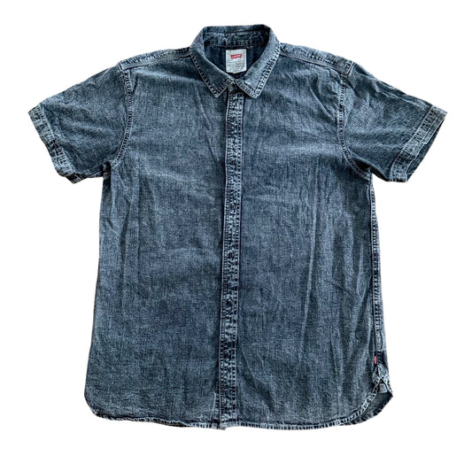 Levi's Black Acid Wash Short Sleeve Denim Shirt, Large