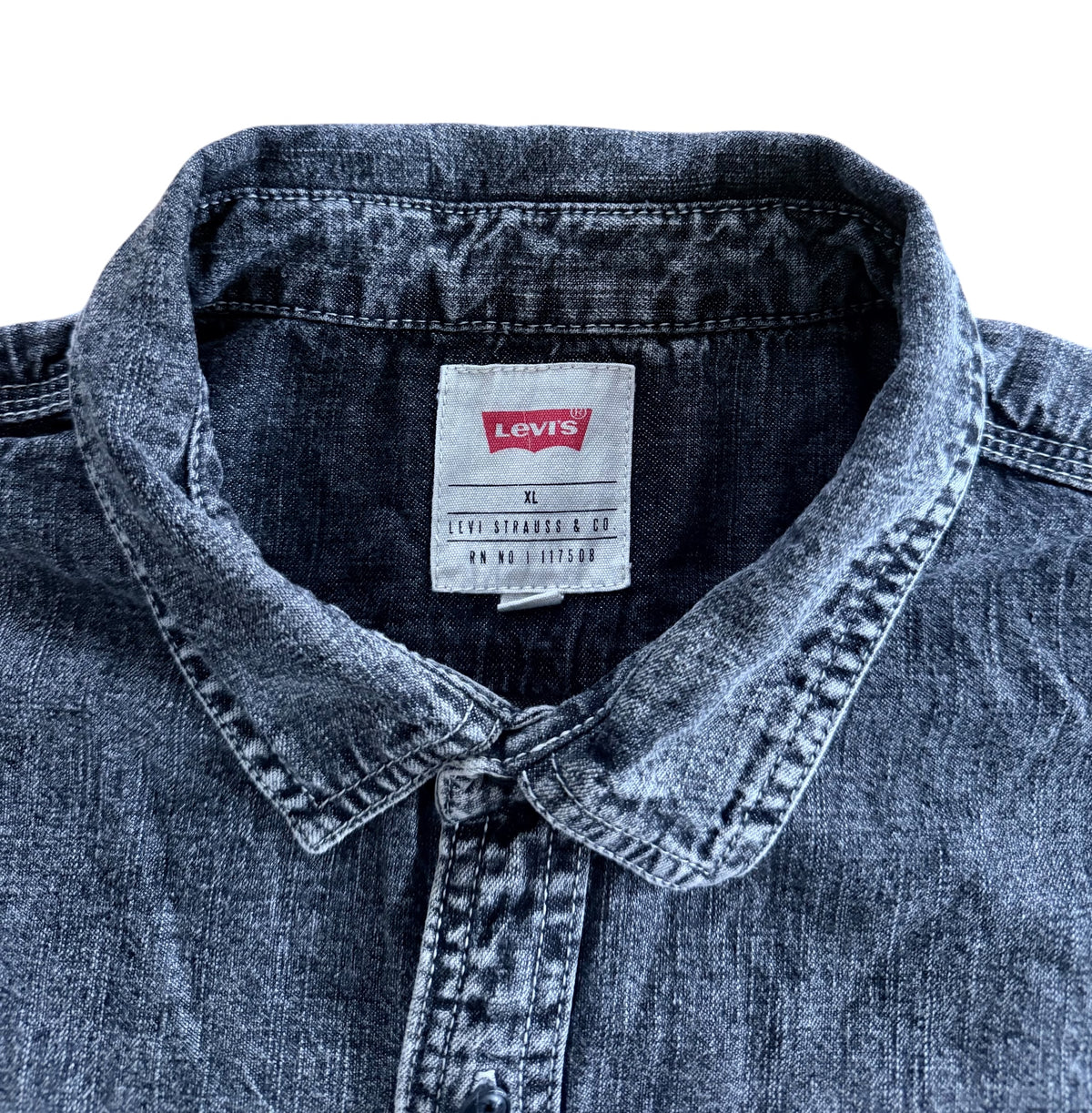Levi's Black Acid Wash Short Sleeve Denim Shirt, Large