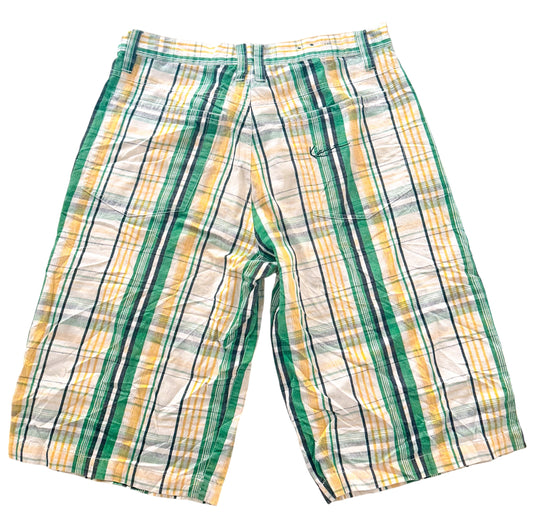 Vintage Kani Gold Green Plaid Baggy Shorts, Large
