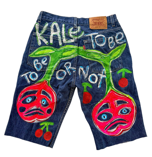 Vintage Levi's 517 Hand Painted Cherry Denim Shorts, W30