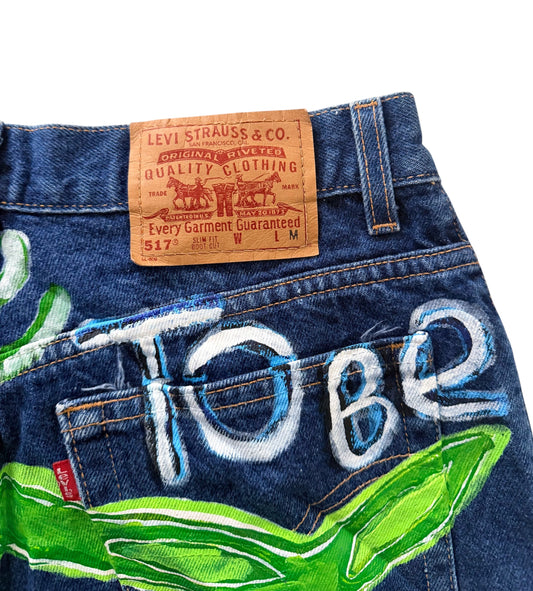 Vintage Levi's 517 Hand Painted Cherry Denim Shorts, W30