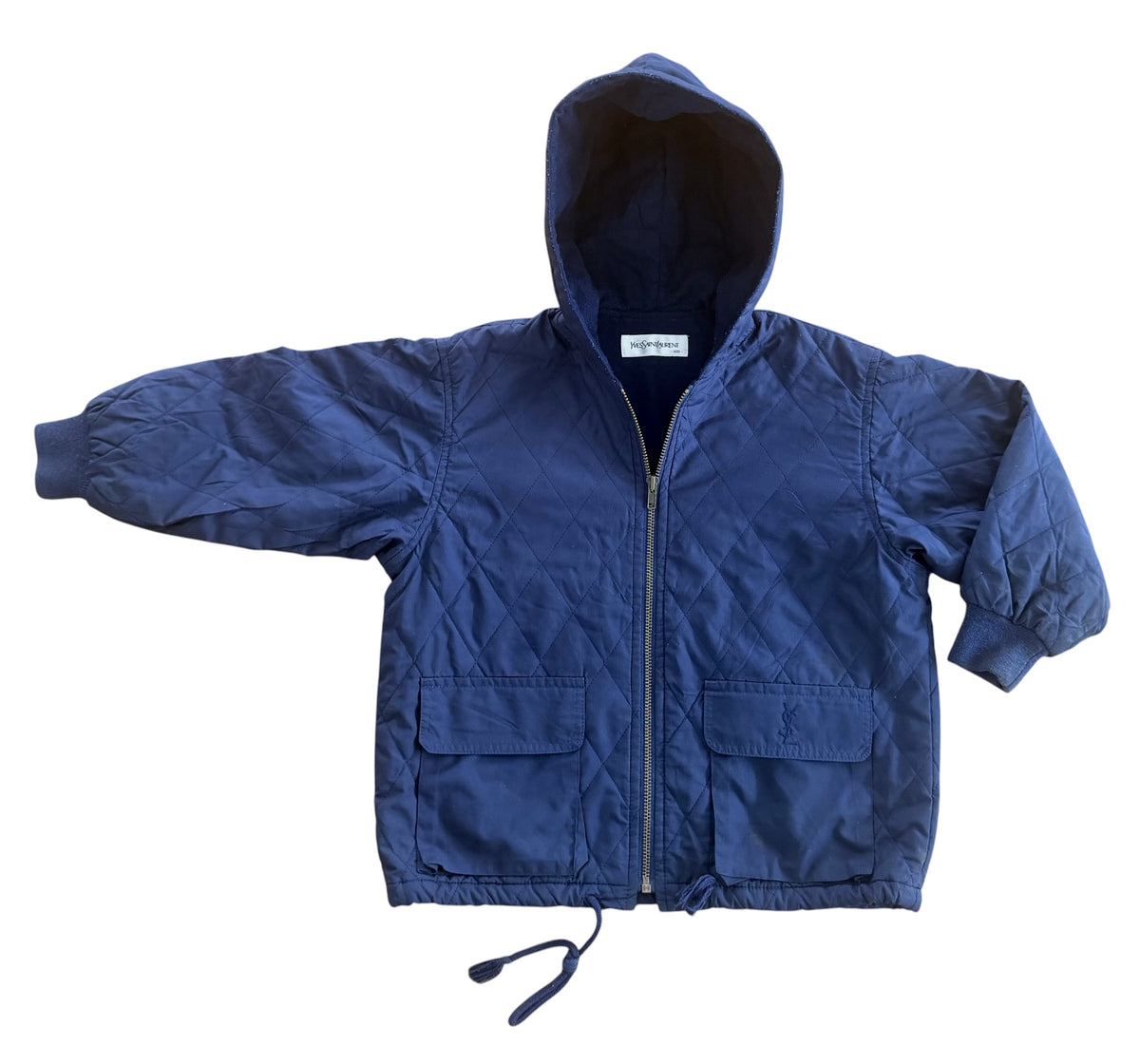 Kids Yves Saint Laurent Navy Quilted Hooded Jacket, 4 Years