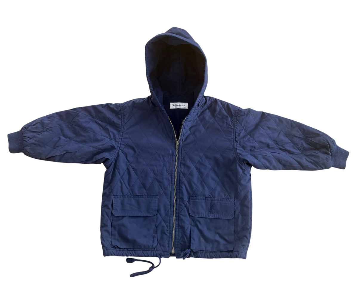 Kids Yves Saint Laurent Navy Quilted Hooded Jacket, 4 Years