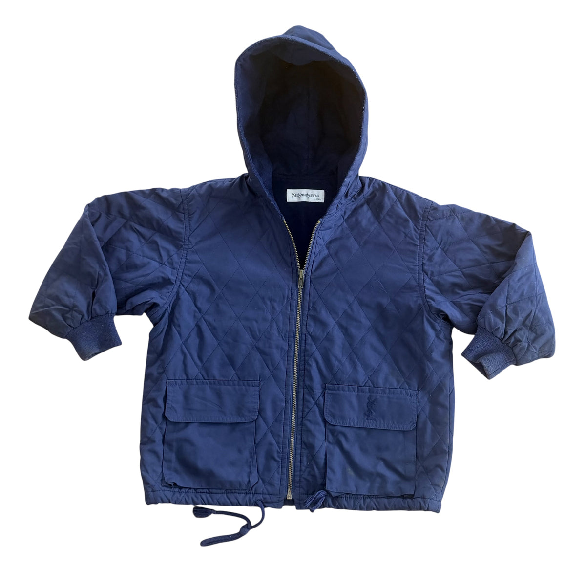 Kids Yves Saint Laurent Navy Quilted Hooded Jacket, 4 Years