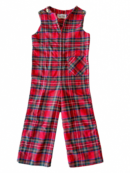 Vintage Kids Tartan Zip Up One Piece 4 Years